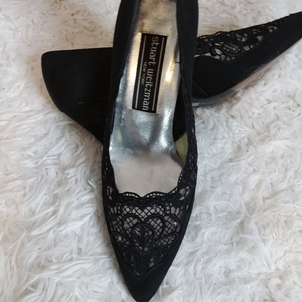 Stuart Weitzman black pumps with lace detail, Size 6